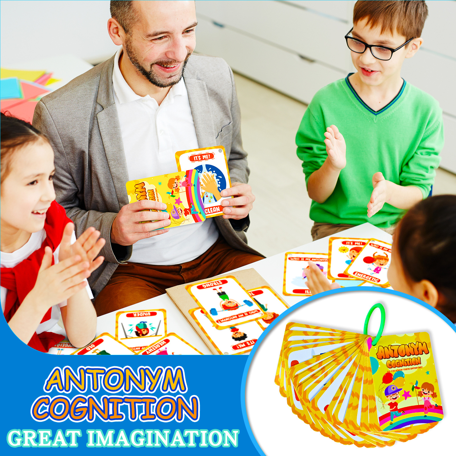 50 carte educative per bambini: Contrari, carte di gioco interattive genitore-figlio, carte di educazione e illuminazione per la prima infanzia in inglese_voghion.com