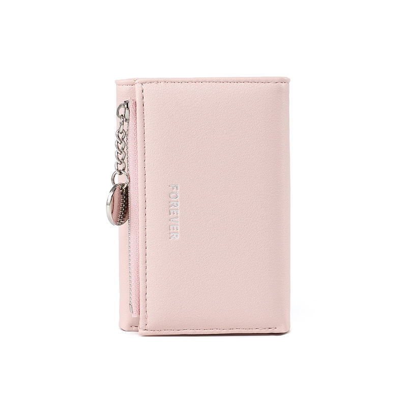 Nueva cartera para mujer, tarjetero japonés y coreano, tarjetero con tapa, color puro, monedero simple con cremallera cruzada, venta al por mayor