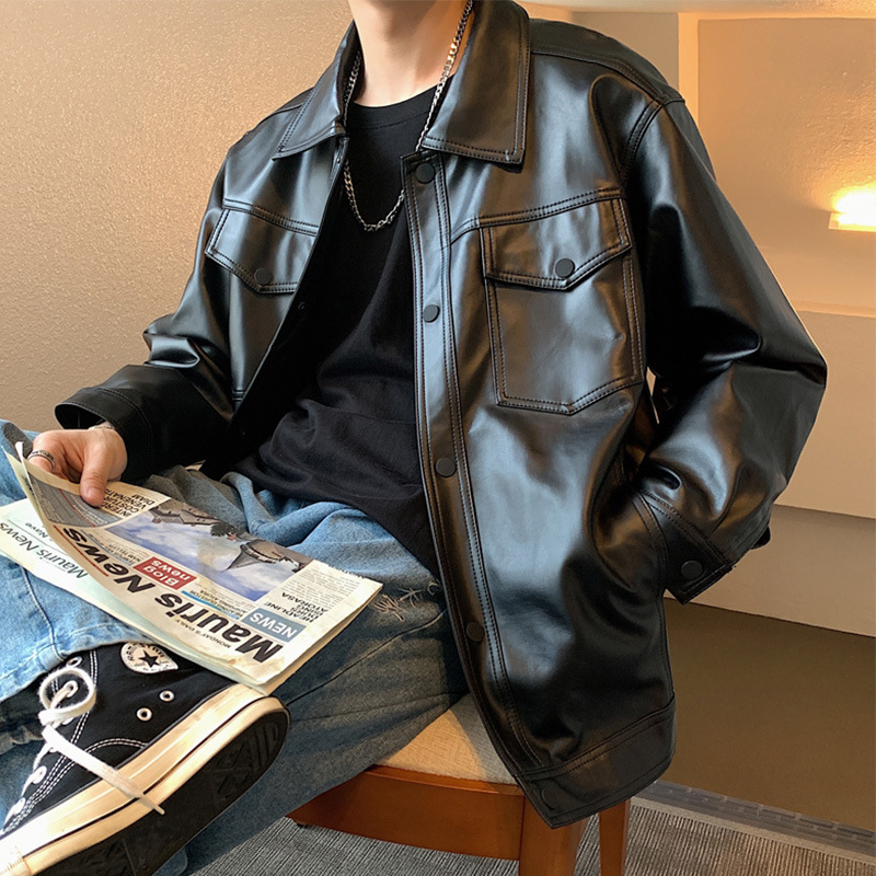 2024 New Motorcycle Leather Jacket Men's Spring and Autumn Trendy Brand Leather Jacket Clothes Korean Style Trendy Handsome Chic Hong Kong Style 2024 New Motorcycle Leather Jacket Men's Spring and Autumn Trendy Brand Leather Jacket Clothes Korean Style Trendy Handsome Chic Hong Kong Style
