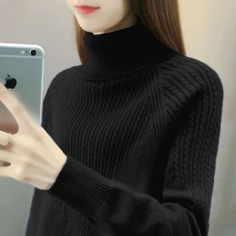 Winter Turtleneck Sweater for Women, Loose and Thickened Autumn and Winter Long-Sleeved Versatile Warm Pullover Knitted Bottoming Shirt