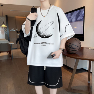 Teenagers Short-Sleeved Shorts Suit Boys High School Junior High School Students Ice Silk T-Shirt Teenagers and Older Children Casual Sports Clothes