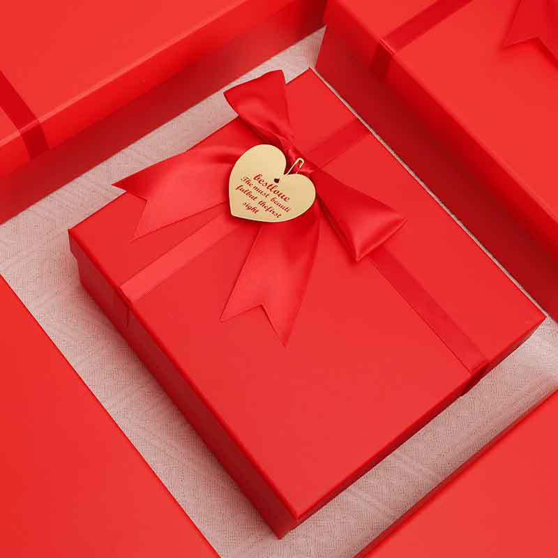 Red Festive Bow Gift Box Empty Box Souvenir Packaging Box Heaven and Earth Cover Box Christmas Wedding Gift Box