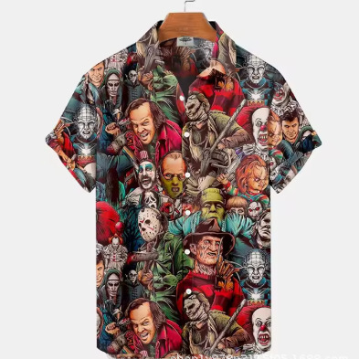 2026 Summer New Men's Shirts 3D Printed Horror Patterns Hawaiian Fashion Designer Men's Shirts 2026 Summer New Men's Shirts 3D Printed Horror Patterns Hawaiian Fashion Designer Men's Shirts