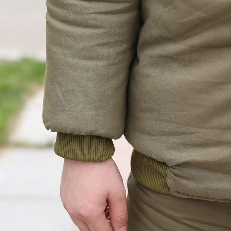 Short security military green cotton jacket for men, thick cotton jacket and pants, warm protective cotton suit, winter workwear