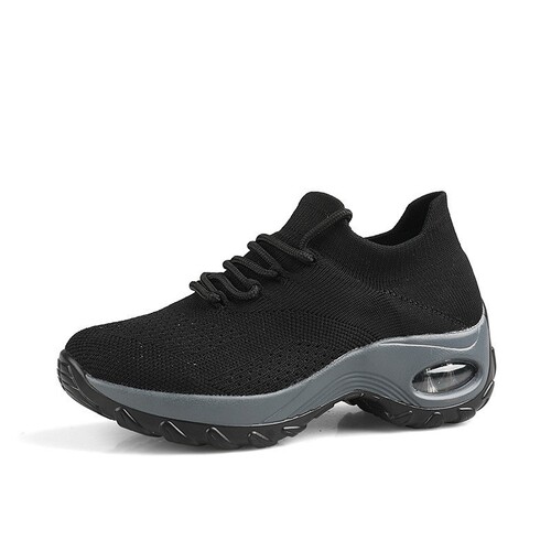 Air-cushion women's shoes with thick soles and rocking shoes for women's sports and casual lightweight flying knitted height-increasing shoes with breathable height-increasing shoes