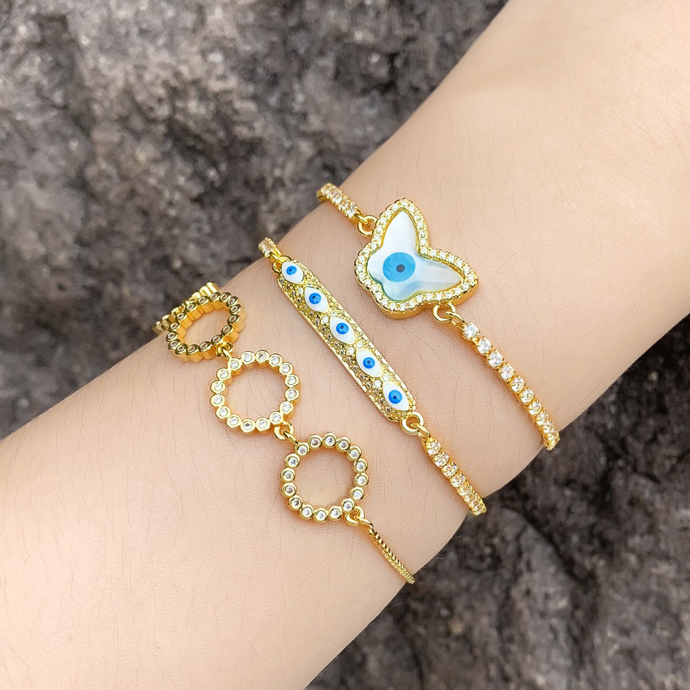 Fashion Round Butterfly Copper Plating Inlay Zircon Bracelets 1 Piece