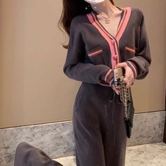 小香风套装女2025春秋季新款时尚感小众设计拼接开衫阔腿裤两件套