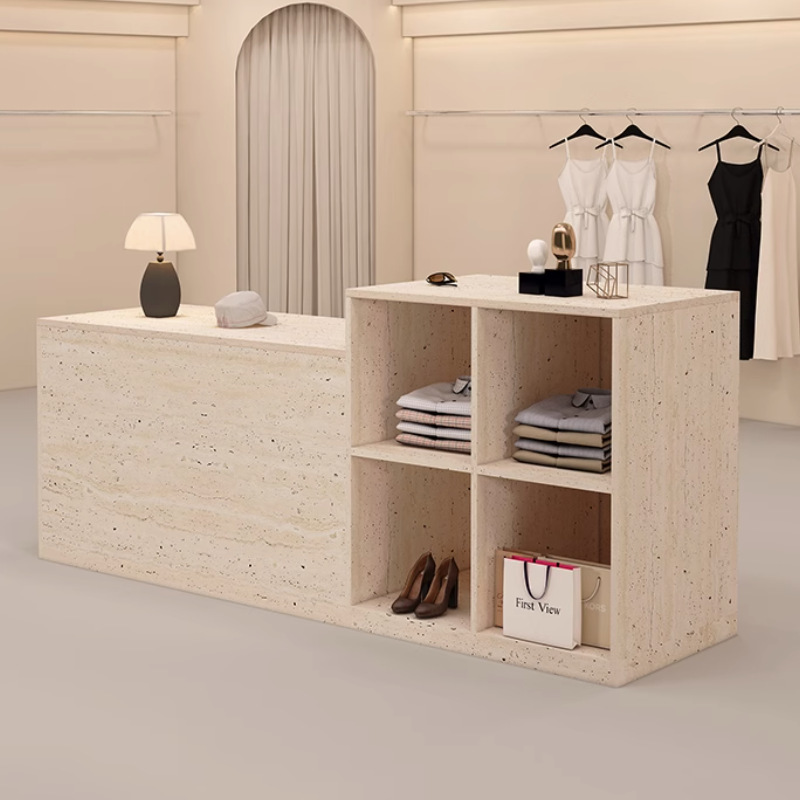简约洞石柜服装店中岛台展示台收银台女装柜台中间摆放陈列流水台