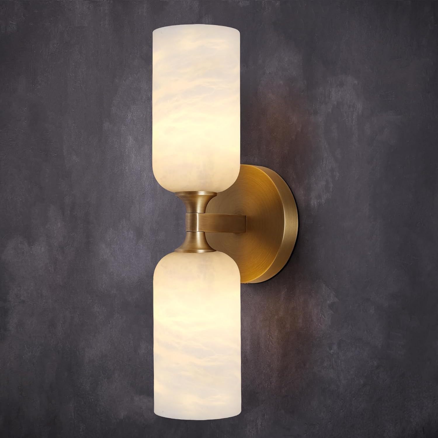 Aplique de Pared de Mármol Natural de Piedra Natural y Hierro, Iluminación Superior e Inferior, LED, para Dormitorio y Cabecera de Cama image 1