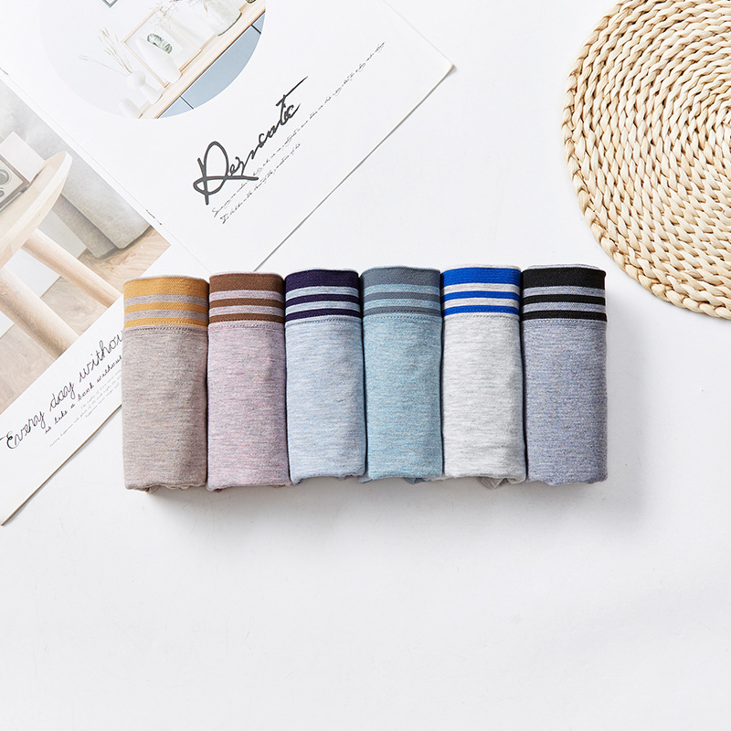 微商新品亞馬遜男士內褲HOBF高彈舒適透氣彩棉內褲男條紋平角褲