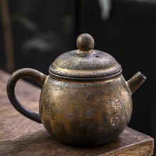 景德镇日式手工陶艺圆融茶壶窑变复古粗陶功夫茶道大号手持泡茶壶