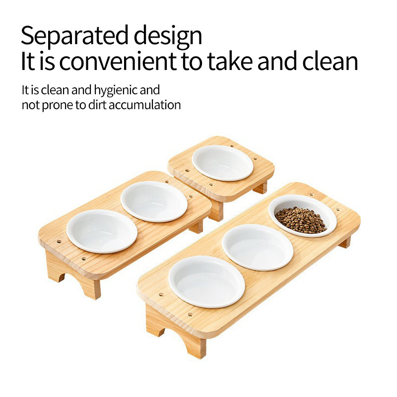 Shui Mu raw cat bowl multi-cat ceramic dog bowl anti-knock three bowls one-piece high foot batch