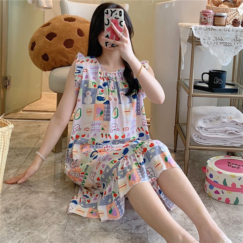 2025 estilo princesa coreana vestido lindo suelto rayón ropa de hogar seda de algodón camisón mujeres verano delgado