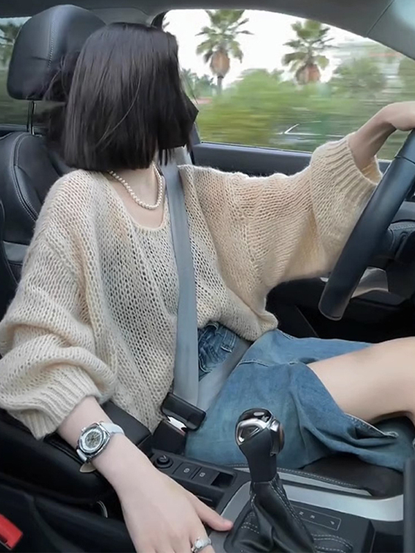 薄款针织外套软糯毛衣女装2025新款秋季时尚感防晒衫镂空罩衫上衣|undefined