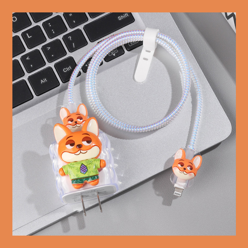Cartoon lindo cable de datos 20W cabeza de carga rápida caja de cable de datos bobinador de resorte en stock al por mayor