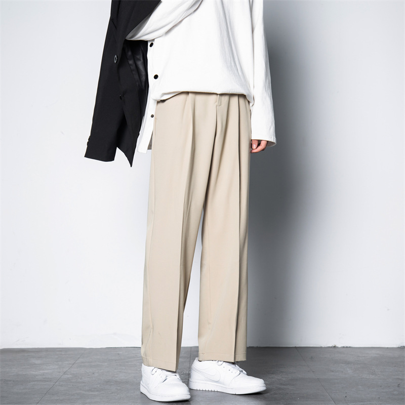Pantalones de traje drapeado pantalones de pierna ancha de otoño para hombres pantalones sueltos rectos pantalones casuales pantalones de traje de color sólido desplegable