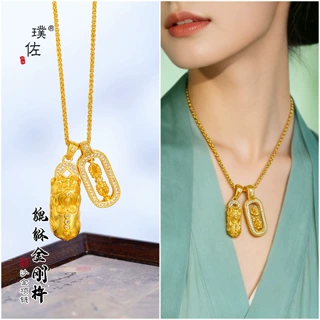 璞佐韦雪同款沙金镶钻貔貅金刚杵项链轻奢国风叠戴招财锁骨链颈链