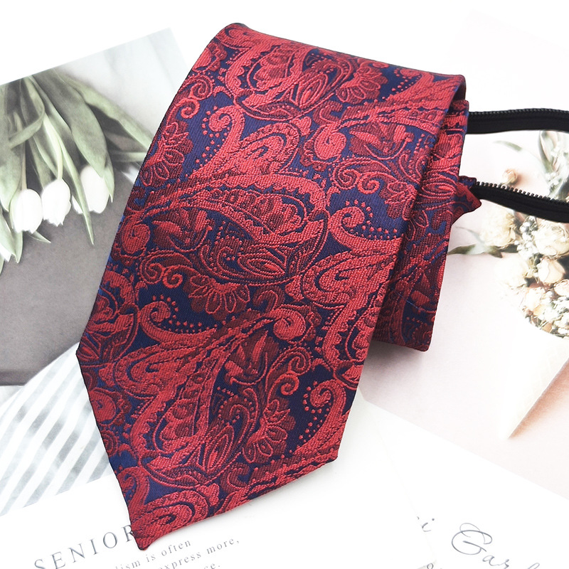 Corbata de cremallera roja para hombres fácil de tirar Estilo libre novio mejor hombre de negocios corbata casual a rayas de hilo teñido 8cm