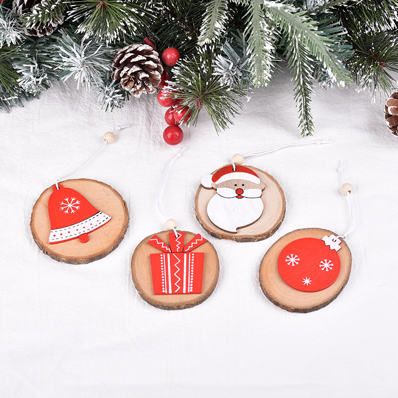 Cross-border Christmas wooden creative solid wood pendant DIY senior gift Christmas ball bell ornament holiday decoration