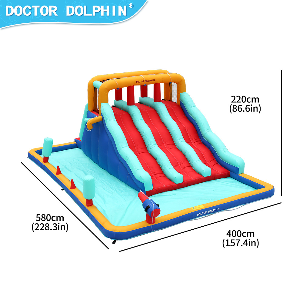Doctor Delfín | Castillo inflable para niños al aire libre, parque de atracciones familiar pequeño y mediano, castillo inflable para interiores, tobogán, piscina de olas