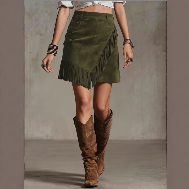 Cross-Border European and American New Style Women's Retro Western-Style Tassel Suede Skirt Dress Cross-Border European and American New Style Women's Retro Western-Style Tassel Suede Skirt Dress