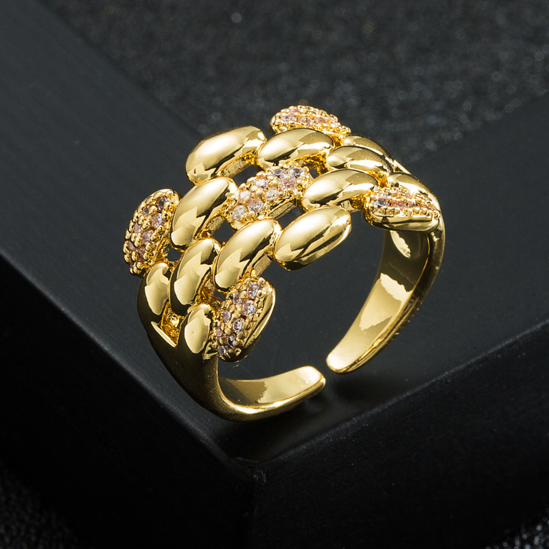 Fashion Leopard Head 18k Gold Plating Zircon  Open Copper Ring display picture 5