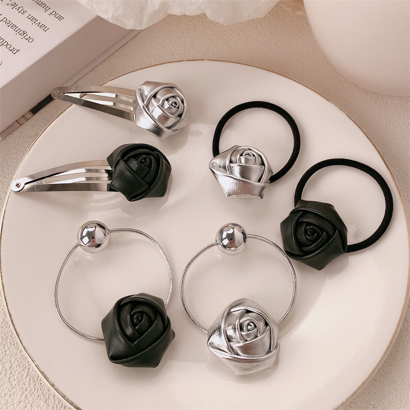 Cuerpo de corteza plateada rosa anillo de cabello cuerdas de cabello blogger red con doble cola de caballo estereoscópica correa de correa de cabello adorno de cabello