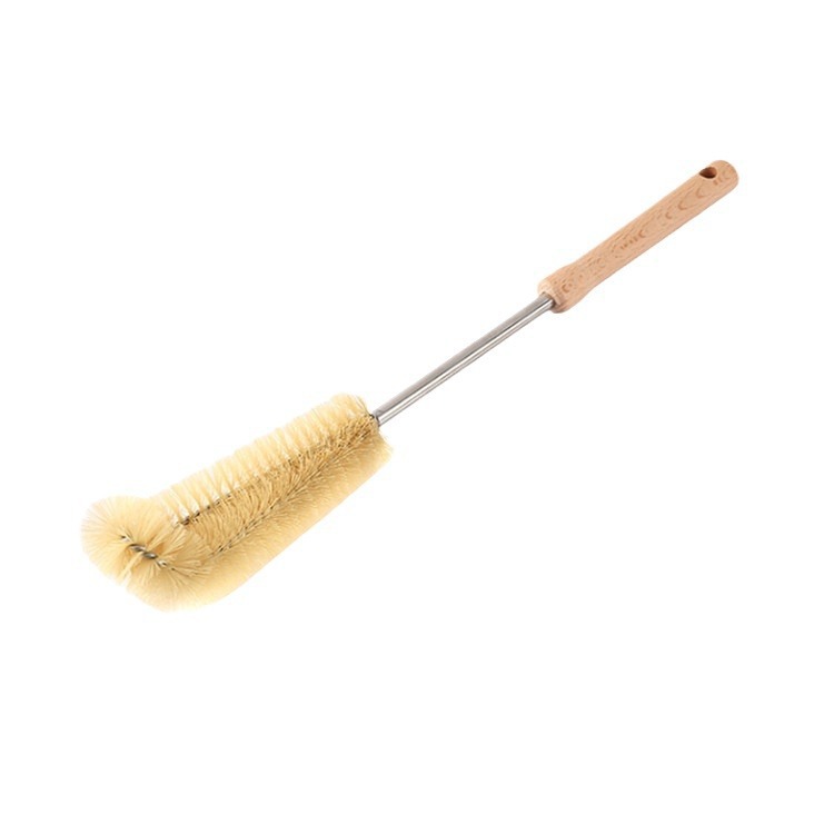 Casa larga cepillo de taza de madera cepillo de limpieza de botellas de leche cepillo de vidrio de cocina de nylon cepillo de taza de limpieza de mango largo