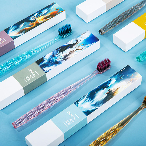 High-end light luxury fine silk soft hair crystal handle toothbrush wide head, couple's toothbrush set gift box