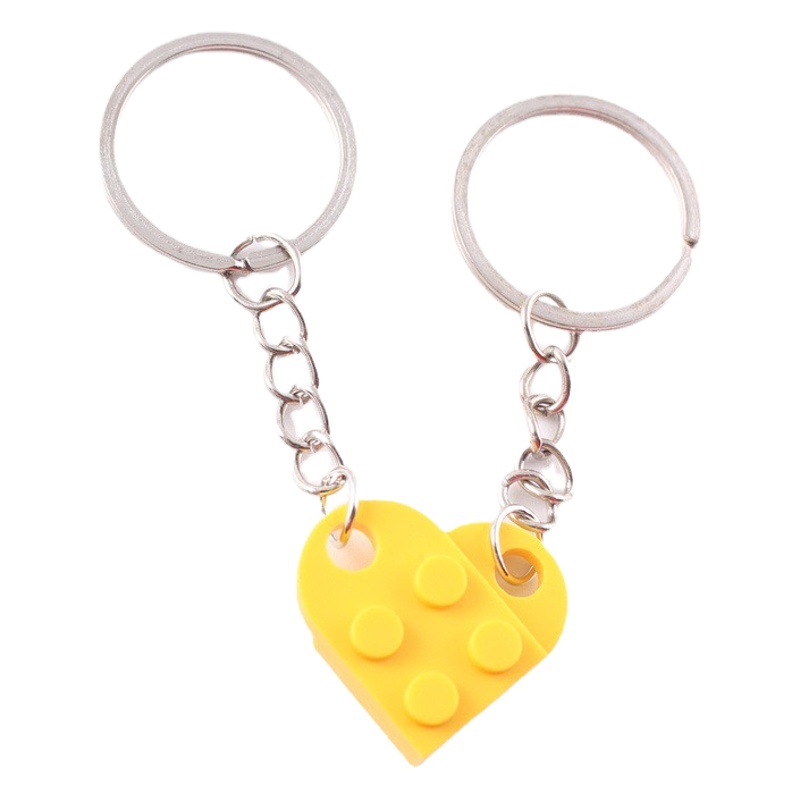 Dos en uno bloques de construcción de amor llavero pareja desmontable llavero amistad afecto en forma de corazón Qixi pequeño regalo