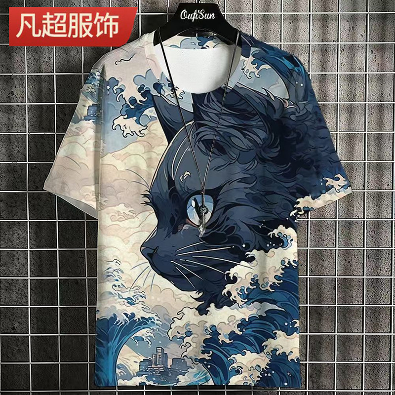 2024 Samurai Cat T-shirt Men's Summer Fashion Japanese Style Short Sleeve Street Casual Sweatshirt Men's Clothing Top 2024 Samurai Cat T-shirt Men's Summer Fashion Japanese Style Short Sleeve Street Casual Sweatshirt Men's Clothing Top