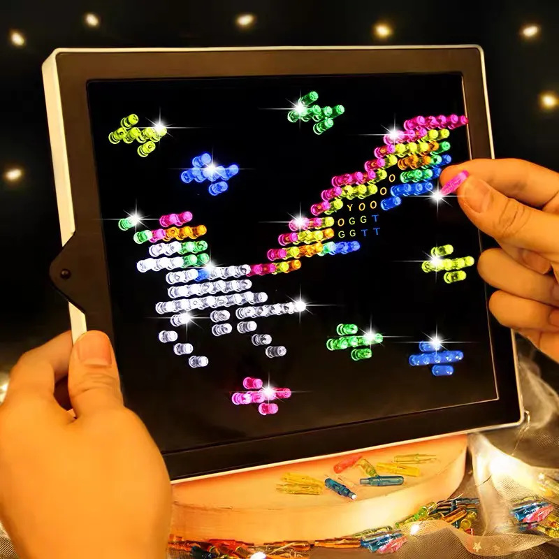 Children's Cross-border Puzzle 3D Mushroom Nail Light Puzzle Light Plate Pixel Drawing Light Bead Illustration Piece Assembled Toy