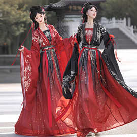 原创魏晋制汉服女2025新款大袖酷飒黑红色同款仙气飘逸侠客风古装