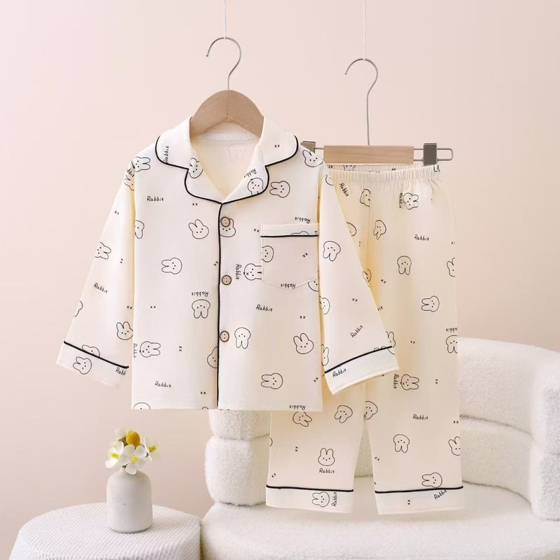 新しい子供のパジャマ春と秋の純綿の女の子の長袖のズボンの家の服の大きい子供の男の子の女の子の漫画のスーツ|undefined