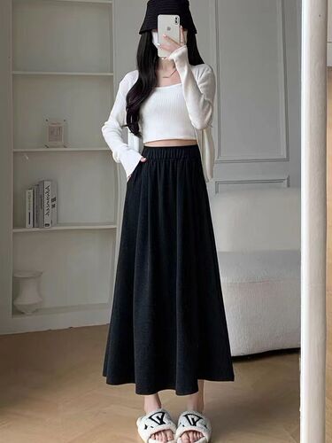 Grey Knit Glutinous Rice Skirt Women Minimalist Spring Summer A-line Semi-skirt Petite Person Umbrella Skirt Medium Length Yamamoto Skirt