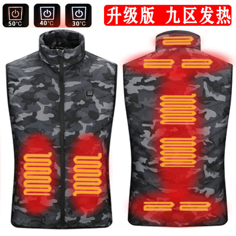 跨境冬季九区发热服马甲智能三档调温电热马夹恒温保暧电热服批发