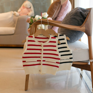 Dropshipping Spring and Autum Kidsren's Clothing Girls' Stripesd Cardigan Vest Vest N374