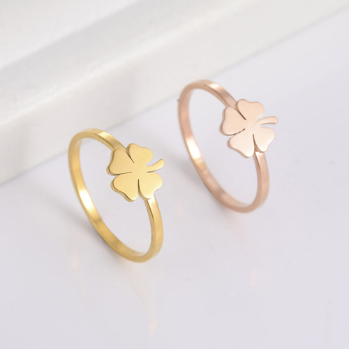 Factory direct sales simple and personalized versatile cut titanium steel four-leaf clover ring personalized simple and creative stainless steel ring