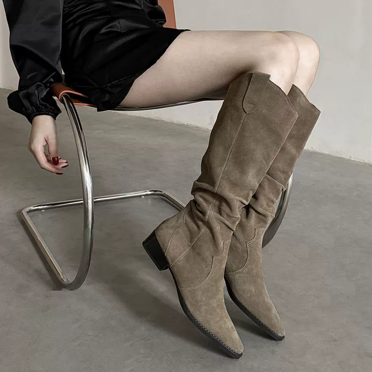 Классический! Центральный и западный ковбойские сапоги 2024 новый V рот в рот и сапоги рыцаря с меха высокие сапоги женские сапоги ~