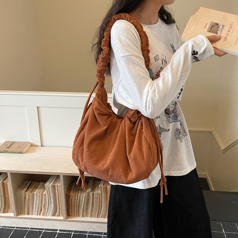 Cross-Border Retro Lazy Style Single-Shoulder Underarm Bag, Solid Color Corduroy Large-Capacity Commuter Bag for Women, Unique Hobo Bag Cross-Border Retro Lazy Style Single-Shoulder Underarm Bag, Solid Color Corduroy Large-Capacity Commuter Bag for Women, Unique Hobo Bag
