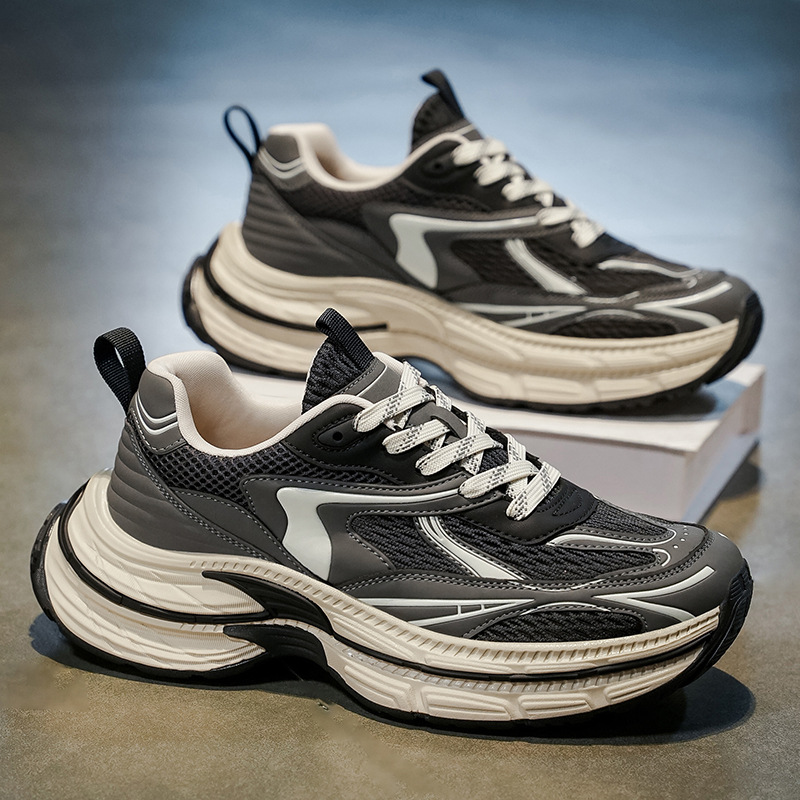 Zapatos de papá para hombres primavera y verano 2025, nuevo estilo coreano de moda retro, malla transpirable, zapatos deportivos cómodos con suela gruesa