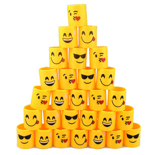 Children's colorful spring ring mini yellow expression smiling face rainbow ring colorful ring elastic ring toy cross-border supply
