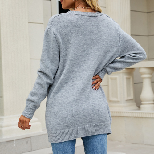 Autumn/Winter European and American Women's Long Coat, Women's Long Cardigan, Pure Color Cable-Knotted Open Top, Long-Sleeved