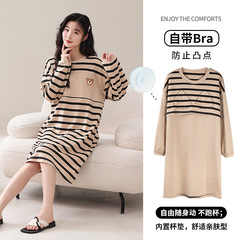 春と秋には胸パッド付きの女性のパジャマ綿の中のロングワンピース綿のカジュアルなパジャマの女性の家の服