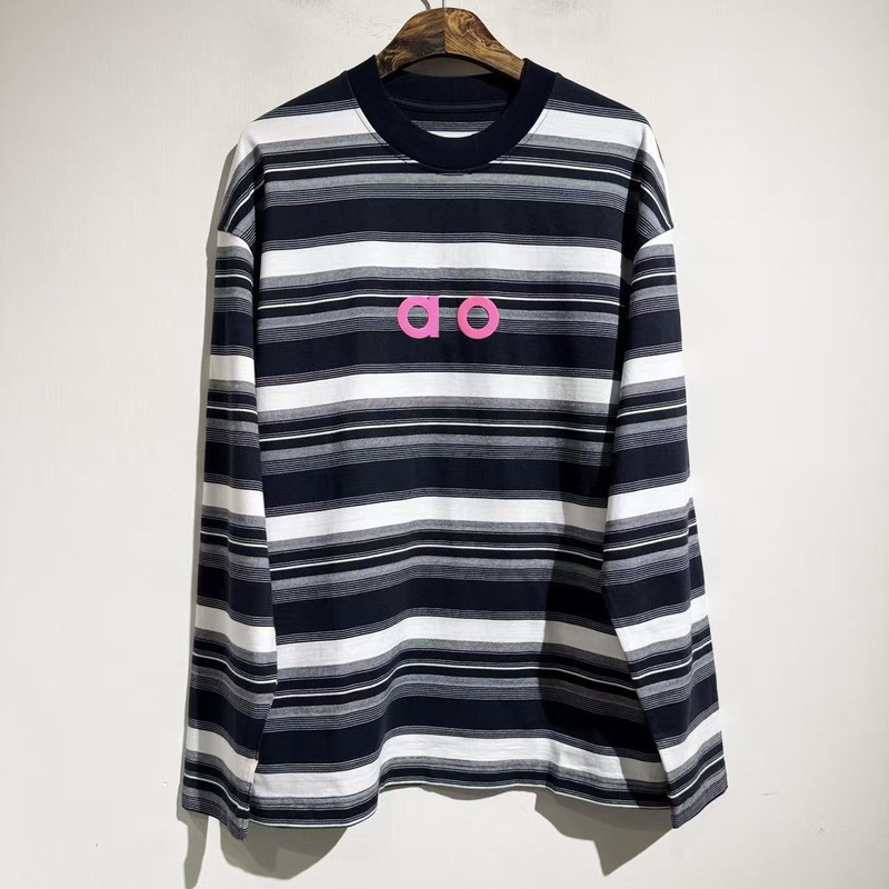 American Street Style Aw Loose-Fitting Base Shirt Japanese-Style Printed Round-Neck Long-Sleeve T-Shirt Vintage Color Black and White Striped Base Shirt