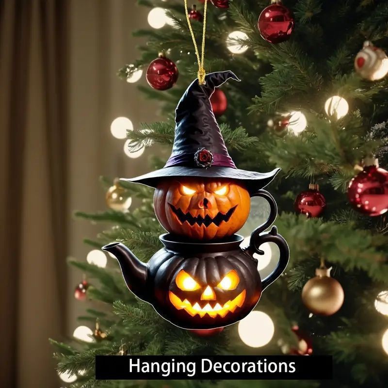 Nueva cabeza de calabaza acrílica 2D decoraciones de Halloween colgantes de espejo retrovisor de automóviles colgantes para el hogar