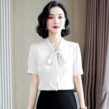 专柜杭州真丝衬衫女2024新款V领蝴蝶结女士上衣显瘦气质女装衬衣