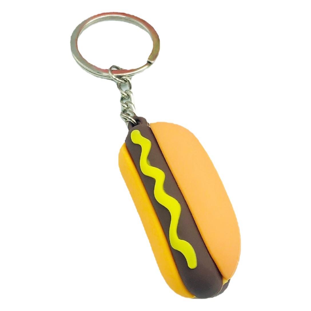 Nueva simulación de PVC hamburguesa papas fritas perro caliente pizza llavero colgante bolsa comida creativa pequeño regalo