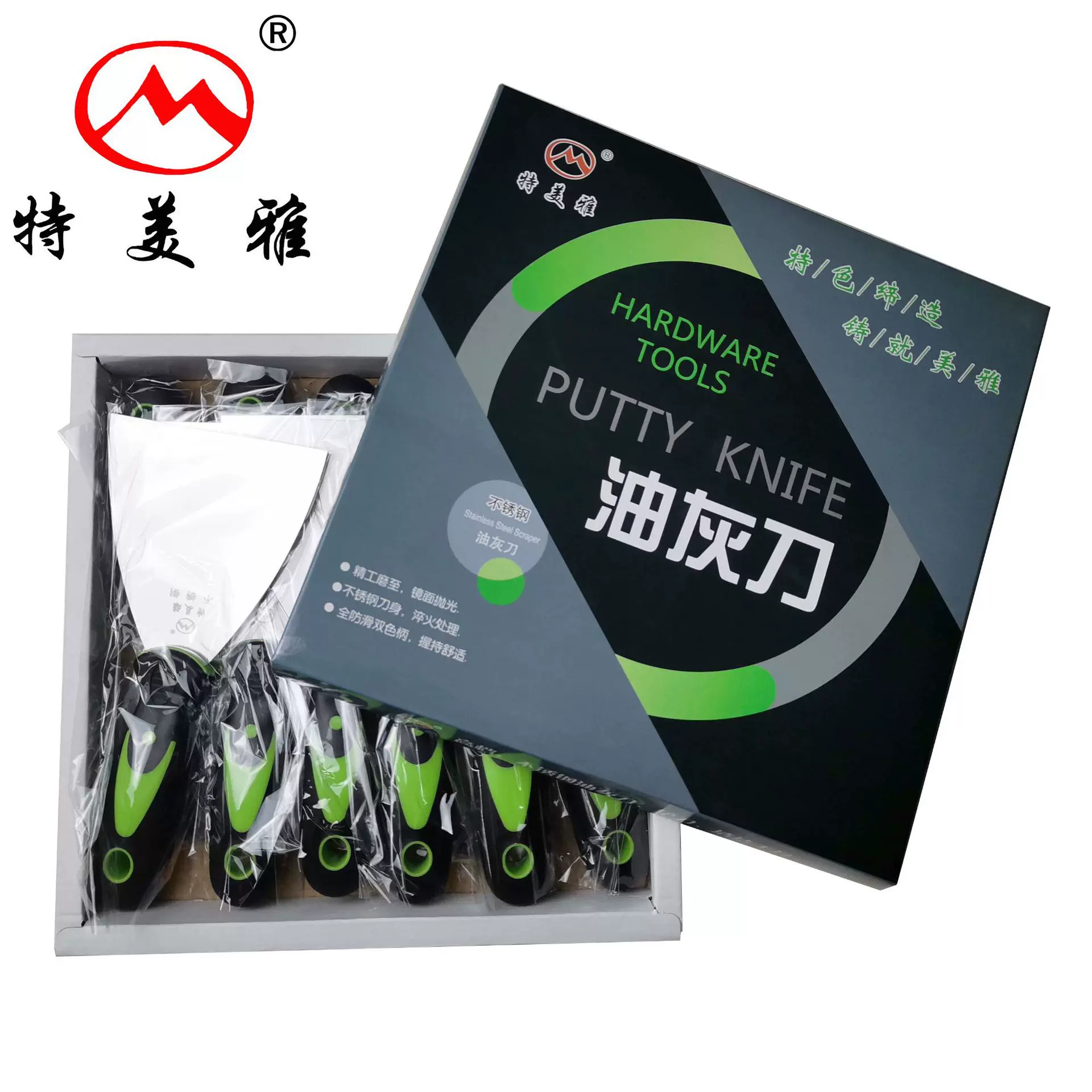 油灰刀不锈钢精磨镜面双色手柄厚实刮腻子刀清洁刀铲刀不锈钢刀面