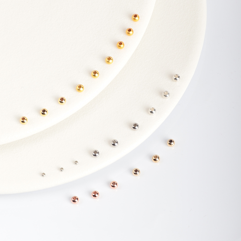 Color-Preserving Copper-Plated 18K Gold-Plated Small Gold Beads Solid Round Bead Bracelet Necklace Spacer Beads DIY Handmade Beaded Jewelry Accessories 2